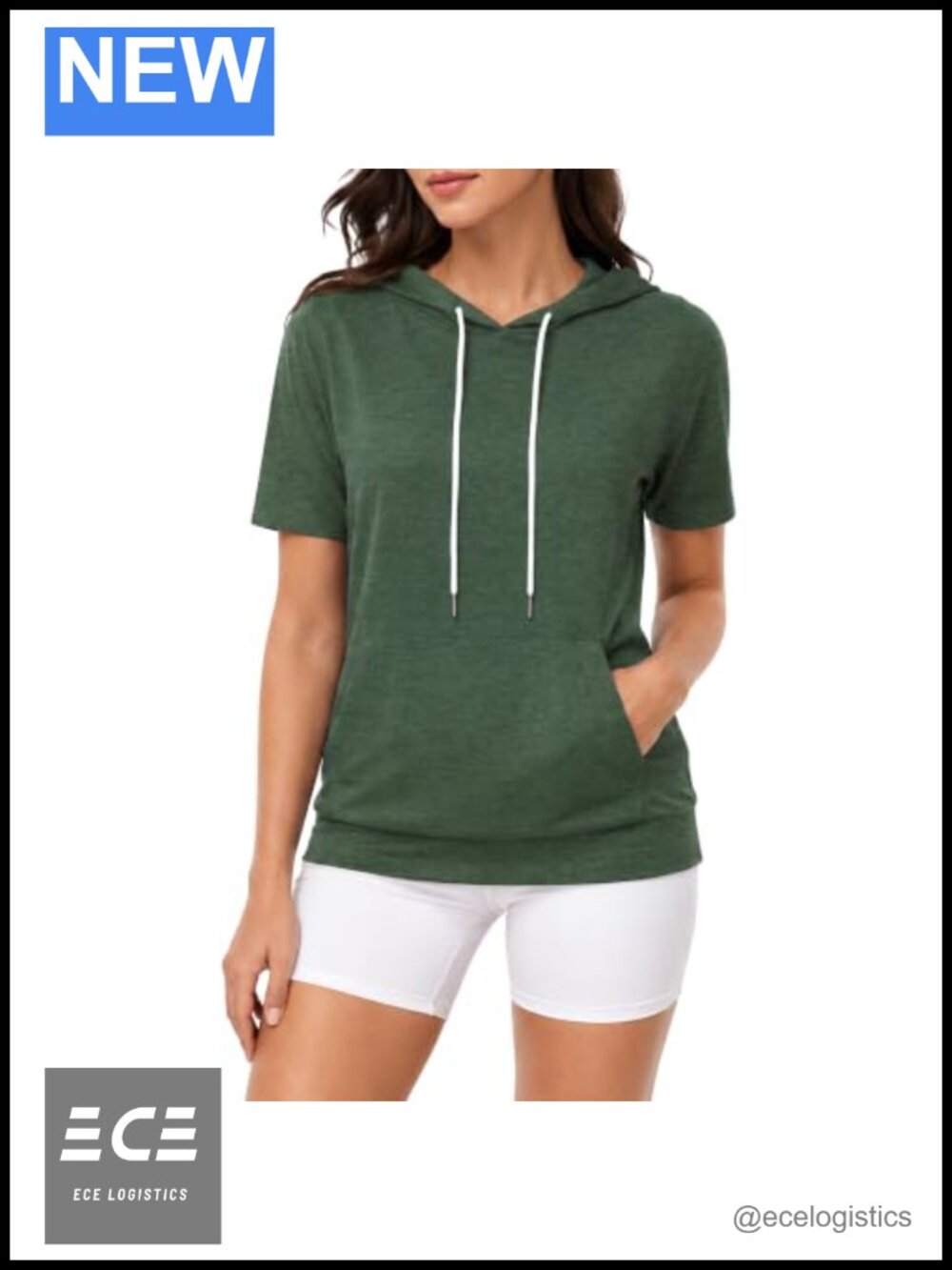 Short Sleeve Pullover Hoodie with Kangaroo Pocket